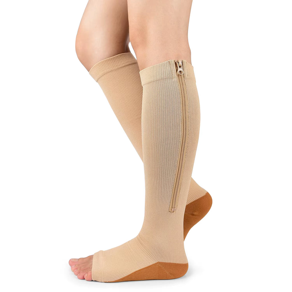 Zipper Compression Socks for Women & Men, Sturdy Zippered Stocking to Improves Blood Circulation, Relieves Pain & Swelling 1Pair